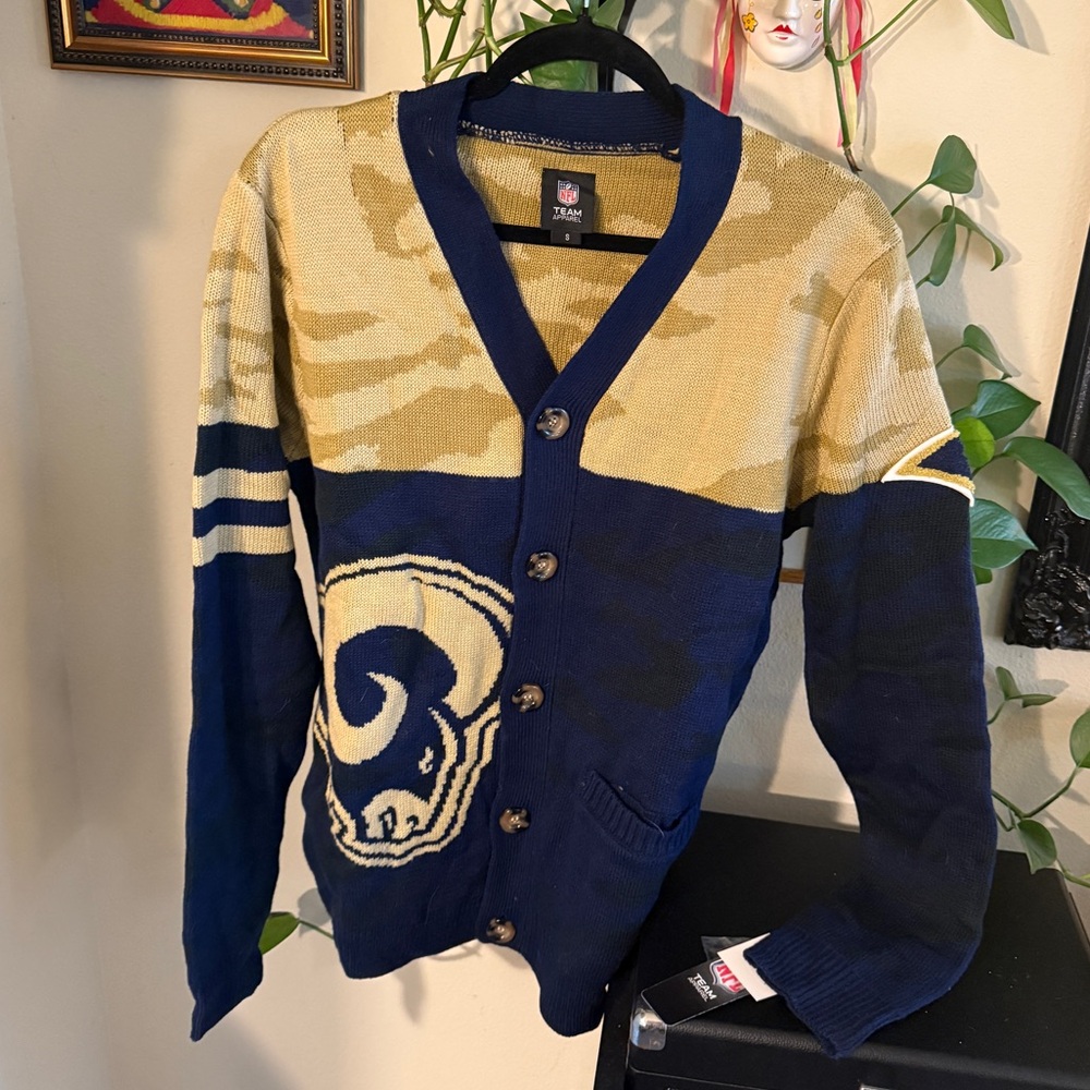 NFL Rams Navy and Gold Cardigan Sweater NWT